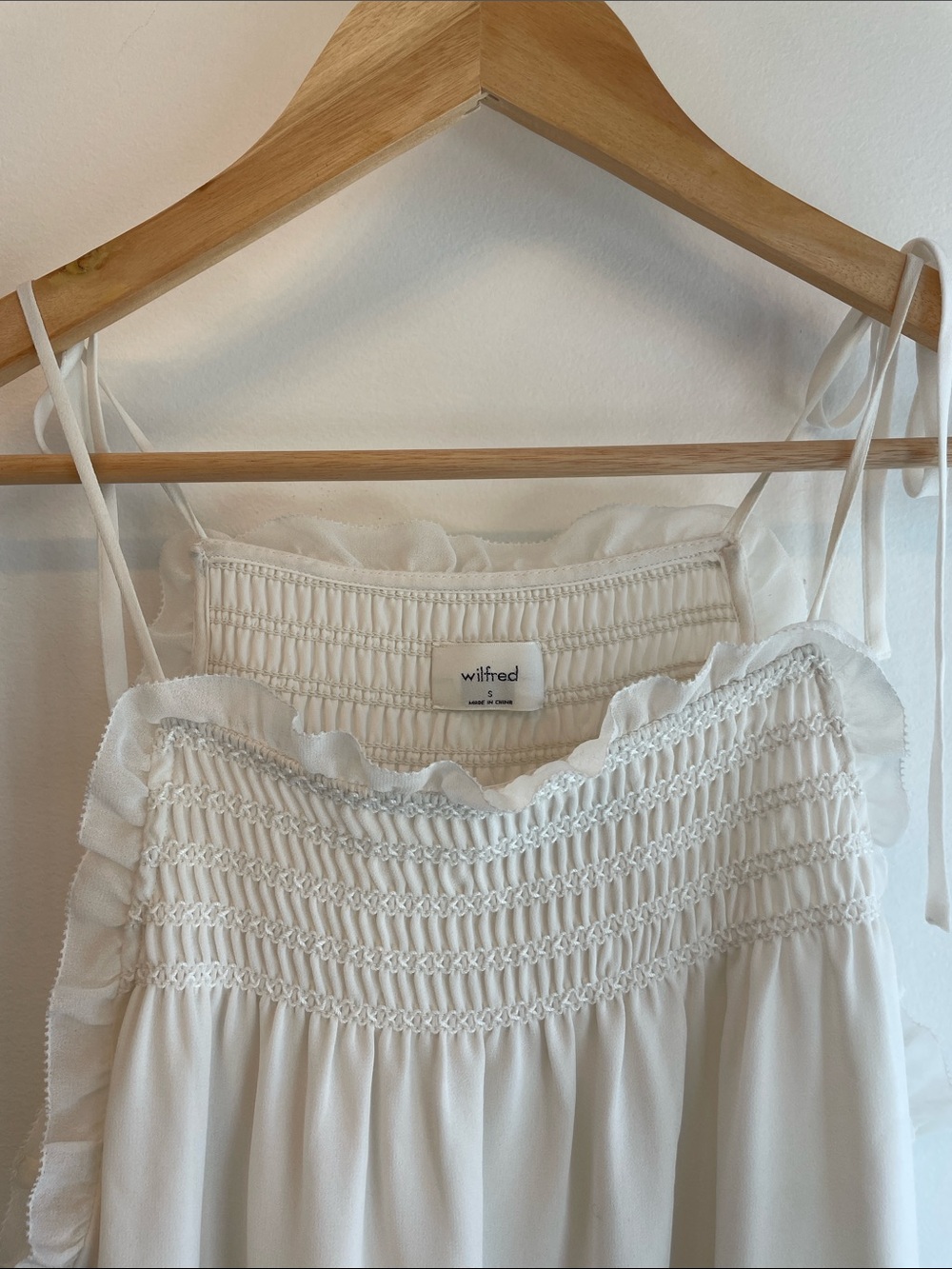 Wilfred Cathedral Smocked Spaghetti Strap Dress in Cream Size S. NWOT - Picture 2 of 11